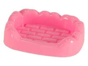 Pink plastic soap dish, playful children's bathroom accessory, perfect for organizing toys and toiletries.