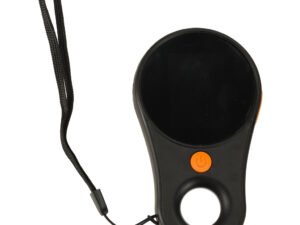 Buton, la proiectoare portabile, pentru control și comoditate, cu cârlig atârnat, negru, compact și ușor de folosit.