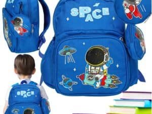 1. Geantă pentru școală cu design spațial pentru copii, perfectă pentru creșă și grădiniță.