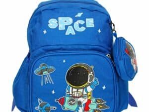 1. Rucsac copii tematică spațiu, jucării și aventură pentru copii mici.