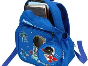 1. Geantă școală pentru copii cu desene spațiale, durabilă și practică.