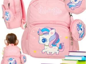1. Ghiozdan și penar pentru copii cu unicorn adorabil, perfect pentru grădiniță și școală.