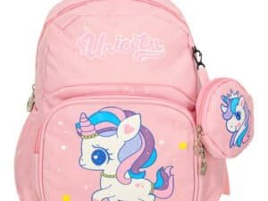 1. Rucsac pentru copii, design unicorn, roz, 3 compartimente spațioase, ideal pentru școală și activități.