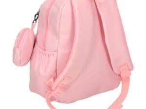 Cute pink children’s backpack, ideal for preschoolers, with a small matching pouch for accessories.
