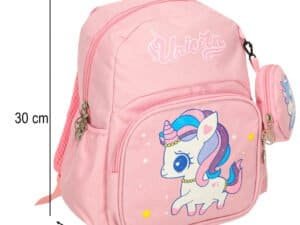 1. Geantă școală rosy, unicorn, cu compartimente multiple, pentru fetițe și școală.