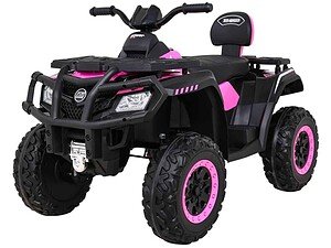 - Mașină electrică copii neagră și roz pentru joacă în aer liber.