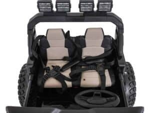 1. Scaune auto pentru copii în buggy electric negru și bej, siguranță și confort maxim.