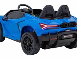 Mașinuță electrică pentru copii, model Lamborghini, culoare albastră, sigură și distractivă.