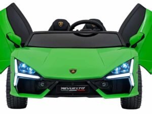 Light green toy car with open doors, realistic design, perfect for children.