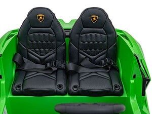 1. Scaune din piele pentru jucării auto de lux, negru cu logo emblematic Lamborghini.