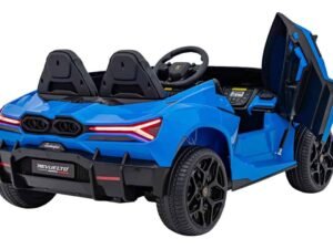 Mașinuță electrică pentru copii, model Lamborghini, culoare albastru, divertisment sigur pentru copii.