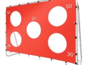 Teren de joc pentru copii cu cercuri și numere pe suprafață roșie, sigur și distractiv.