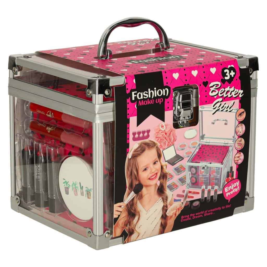 Cutie pentru jucării cu decor roz, perfectă pentru copii 3+ și fane de machiaj.