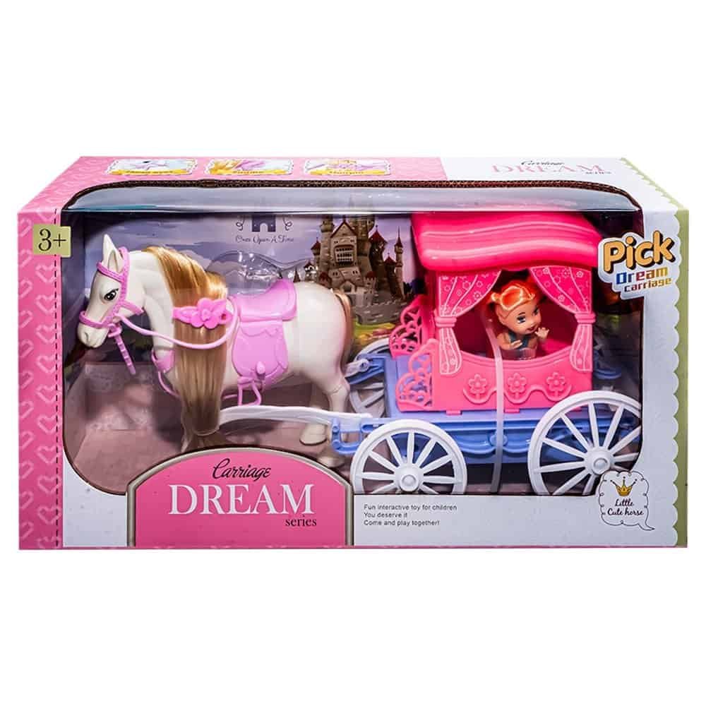 Caleasca cu papusa si calut - Dimensiuni jucarie ambalata (Lxlxh): 37x12.5x19 cm