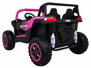 Parc auto electric pentru copii, jucarie off-road, mașină de joacă cu design sportiv roz și negru.