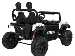 1. Mașină electrică copii off-road, negru și alb, pentru joc și aventură în curte.