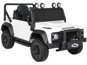 1. Mașinuță electrică pentru copii, model Land Rover Defender, white, cu LED-uri și scaun ergonomic.