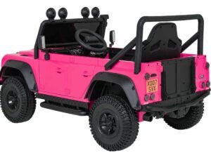 Mașinuță electrică pentru copii, model off-road, culoare roz vibrantă.