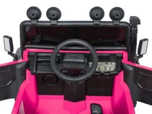 1. Jucarie mașină electrică pentru copii culoare roz, cu volan și control electronic.