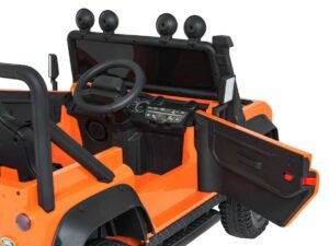 1. Jucarie jeep electric pentru copii, model realist, culoare portocalie, siguranta si distractie pentru cei mici.