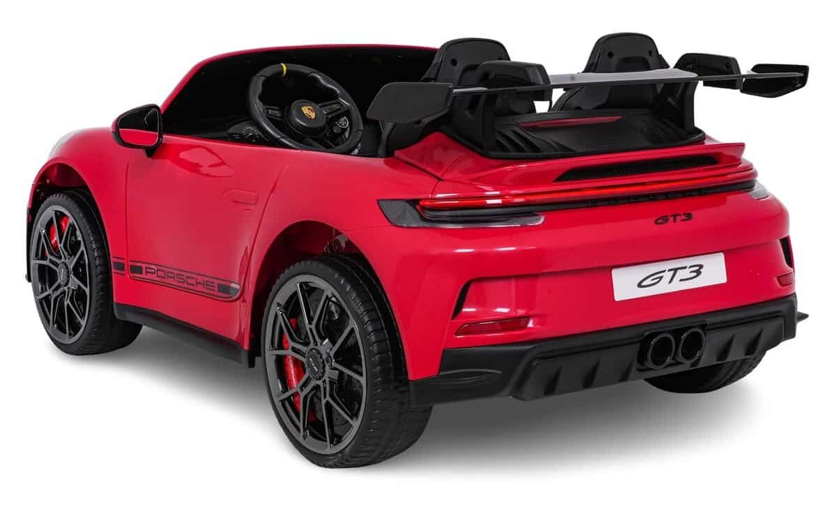 Red Porsche GT3 electric toy car for kids, realistic design, perfect for young racing fans.