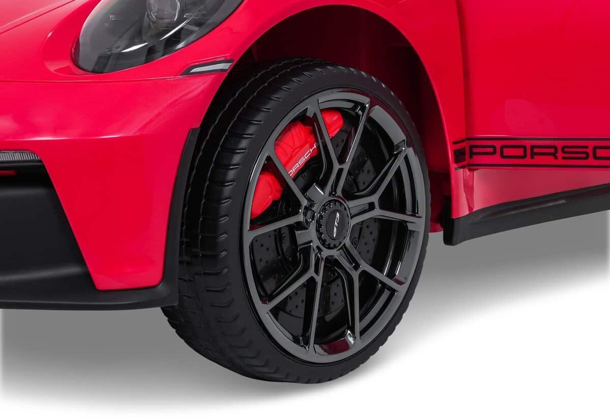 Jucării pentru copii în formă de mașină sport electrică Porsche roșie, pentru distracție și aventură.