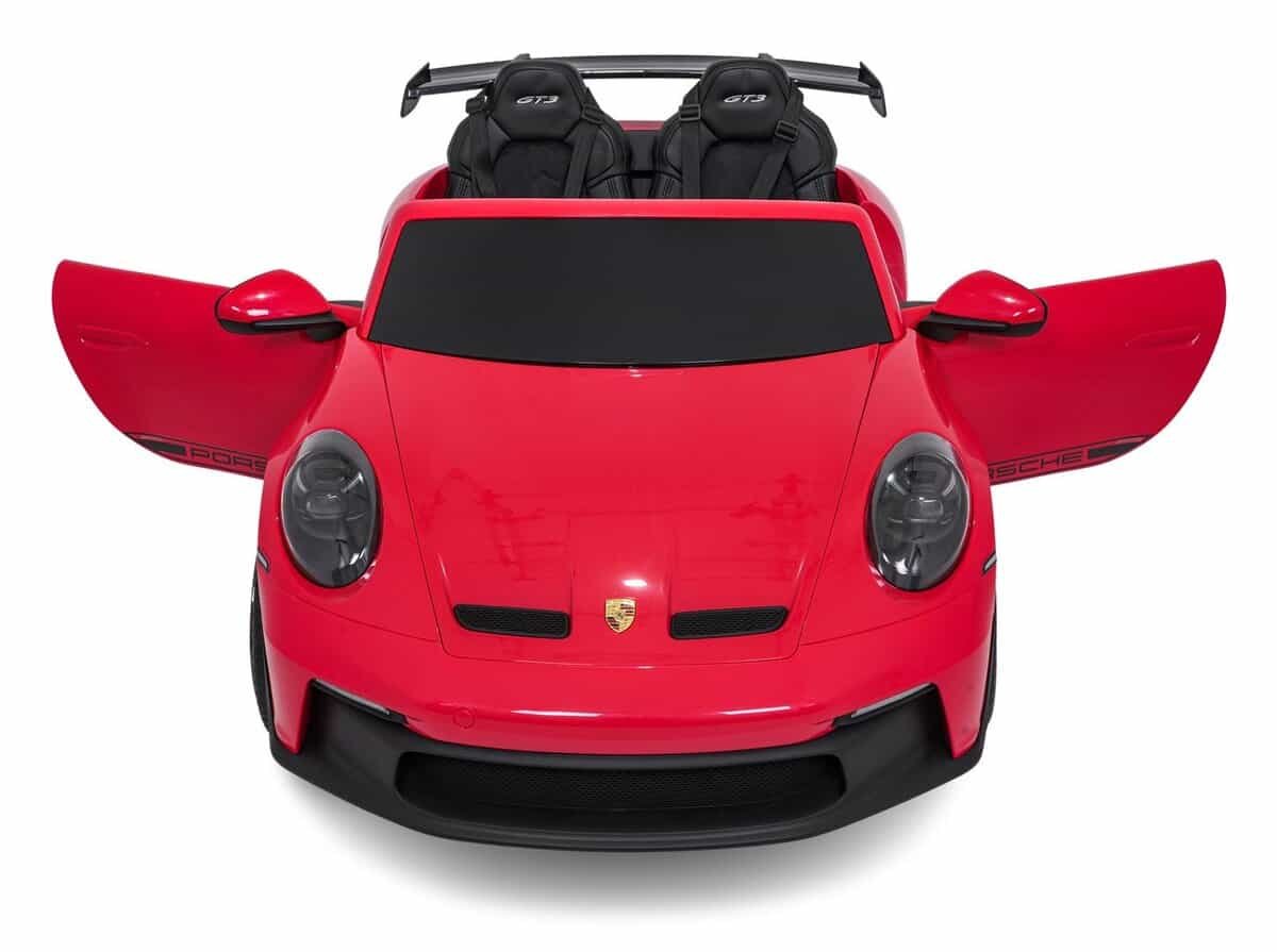 Red toy car Porsche for children, realistic design and detail.