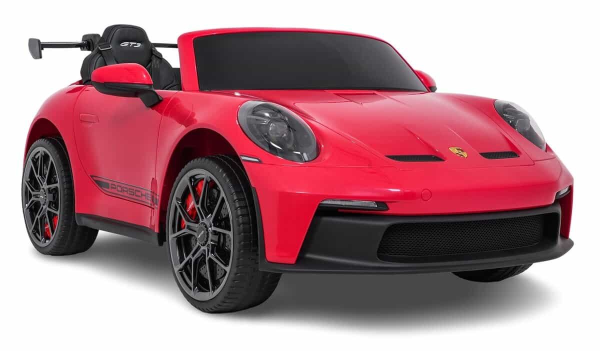 Mașină electrică pentru copii Porsche, roșie, pentru distracție și aventură.
