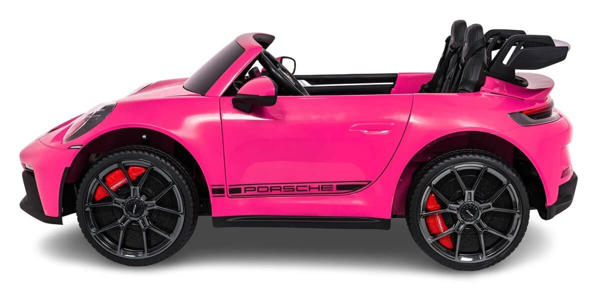 Mașinuță electrică pentru copii Porsche roz, distractivă și sigură pentru cei mici.