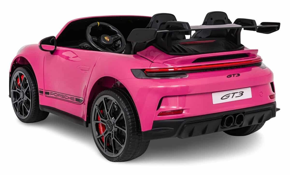 Mașină electrică pentru copii Porsche GT3 roz, ideală pentru joacă și aventură.