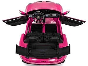 Mașină sport electric pentru copii, model Porsche, culoare roz, pentru distracție și aventură.