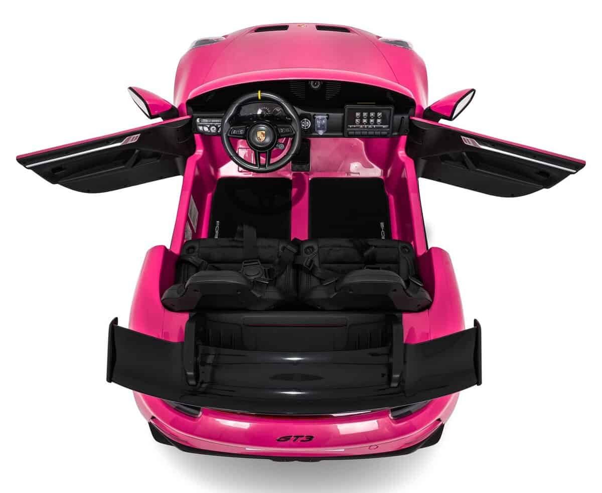 Mașină sport electric pentru copii, model Porsche, culoare roz, pentru distracție și aventură.