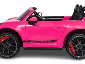 Mașină electrică de copii Porsche roz pentru joacă în aer liber, modele sigure și distractive.