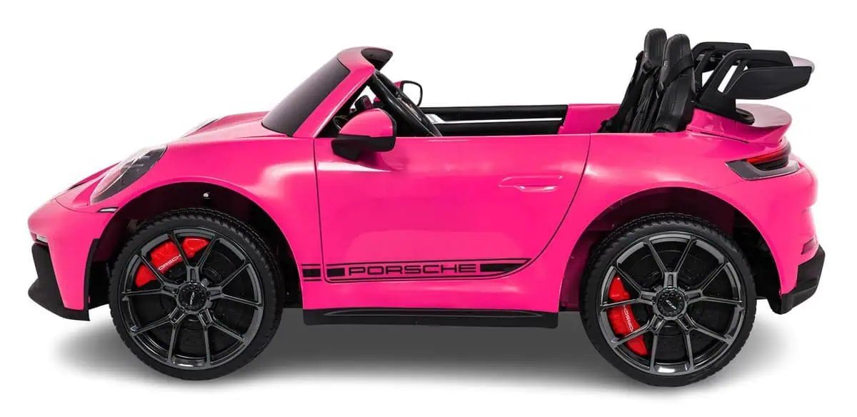 Mașină electrică de copii Porsche roz pentru joacă în aer liber, modele sigure și distractive.