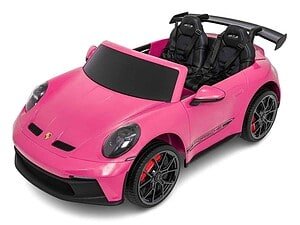 Pink toy electric car for kids Porsche model, realistic and fun for children, perfect for outdoor play.
