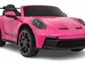 Mașină electrică pentru copii Porsche în culoare roz, design realist și sigur pentru joacă.