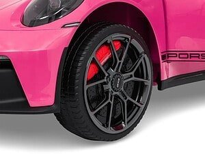 Jucarie masina sport roz pentru copii, detaliu roata si design modern.