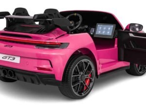 - Mașinuță electrică pentru copii cu design sportiv, culoare roz și detalii moderne.