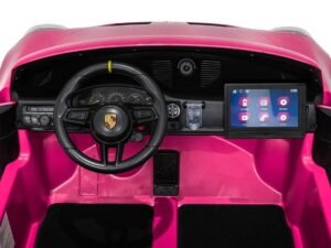 1. Jucarie autovehicul electric pentru copii, design haios roz si detalii realiste.