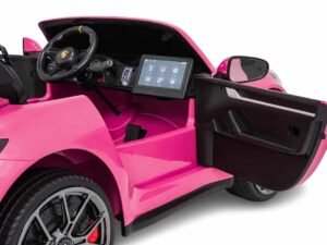 Mașină electrică pentru copii Porsche cu detalii moderne și design atractiv roz.