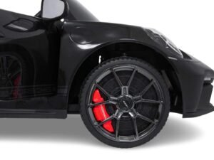 1. Jantă sport neagră cu disc și frână roșie, mașină sport Porsche.