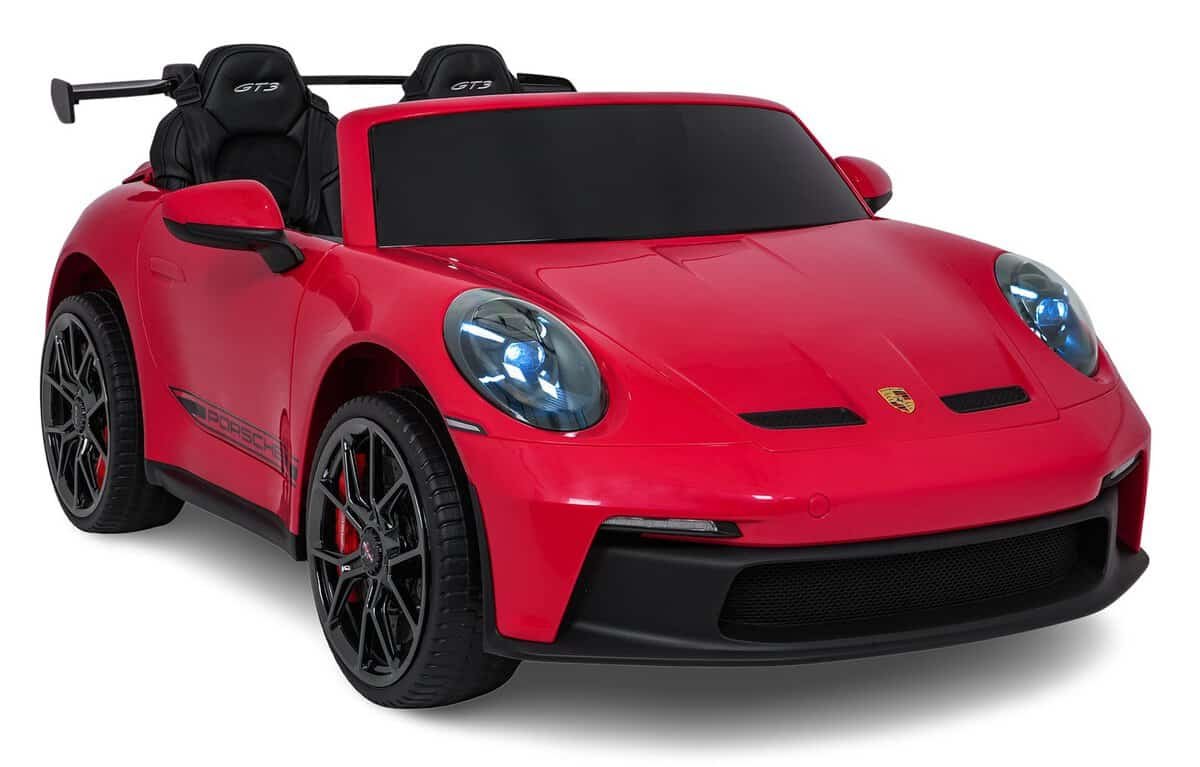 1. Masina fotovoltaica pentru copii, model Porsche Panamera, negru și roșu.