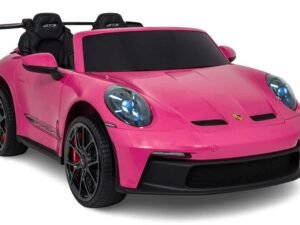 Mașină electrică pentru copii Porsche, roz, cu detalii realiste și scaune confortabile pentru joacă merkeștrol.