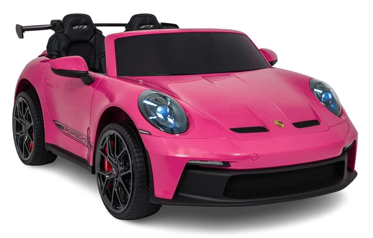 Mașină electrică pentru copii Porsche, roz, cu detalii realiste și scaune confortabile pentru joacă merkeștrol.