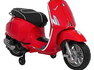 1. Motocicleta electrică pentru copii, model Vespa, roșie, siguranță și divertisment.