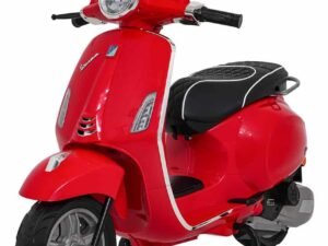 Mașinuță electrică pentru copii, model Vespa roșie, jucarie de exterior și interior pentru joacă.