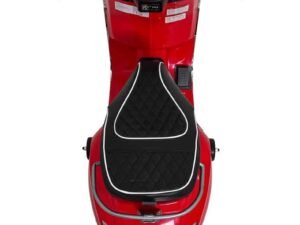 Red electric scooter, stylish design, perfect for urban transport.