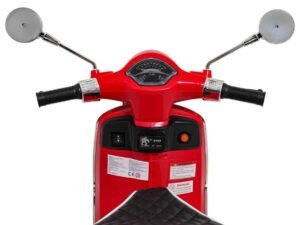 1. Moped roșu pentru copii, jucărie sigură și educativă, perfectă pentru vacanțe și joacă în aer liber.