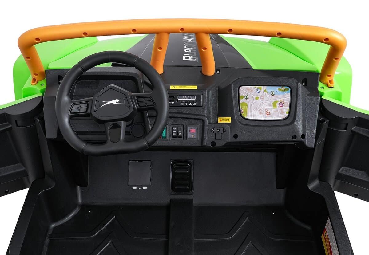 Catealaș pentru jucării auto, interior carucior electric copii, volan și display GPS pentru jocuri, jucărie mașină electrică pentru copii.