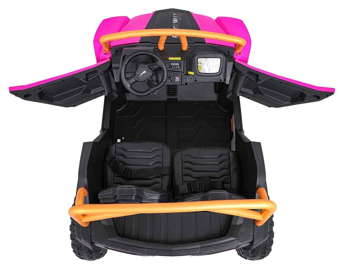 1. Mașinuță electrică pentru copii roz cu design realist și siguranță superioară.